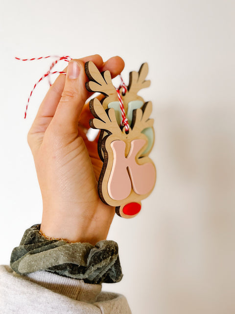 Reindeer Monogram Letter Ornament