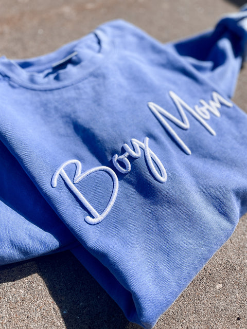Boy Mom 3D Puffy Embroidered Crewneck
