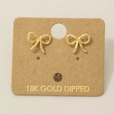 Gold Dipped Wire Ribbon Bow Stud Earrings