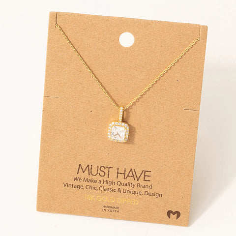 Square Rhinestone Charm Necklace