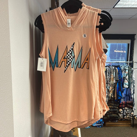 Mama Checkered Lightning Bolt Sleeveless Hoodie