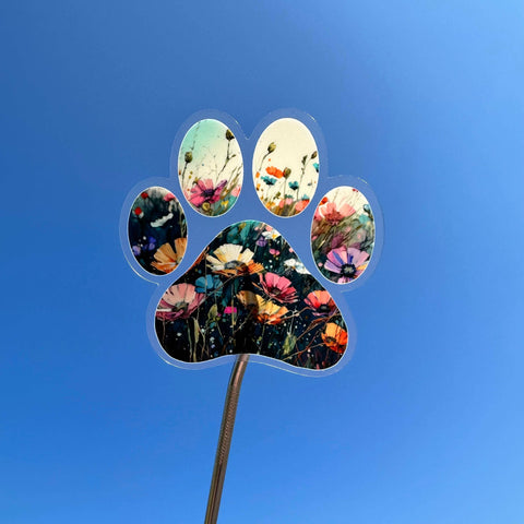 Transparent Floral Dog Paw Sticker