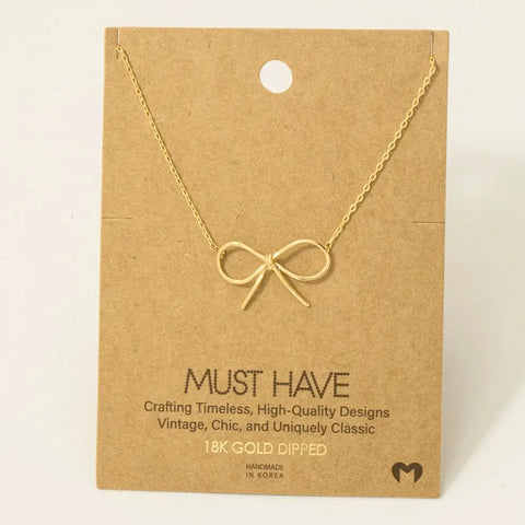 Gold Dipped Bow Tie Pendant Necklace