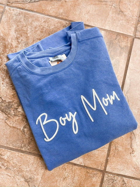 Boy Mom 3D Puffy Embroidered Crewneck