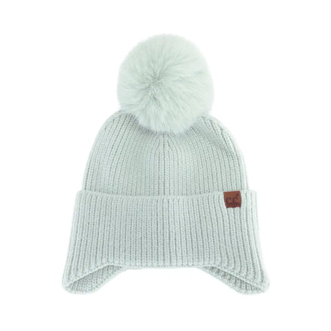 Earflap C.C Faux Fur Pom Beanie (Sage)