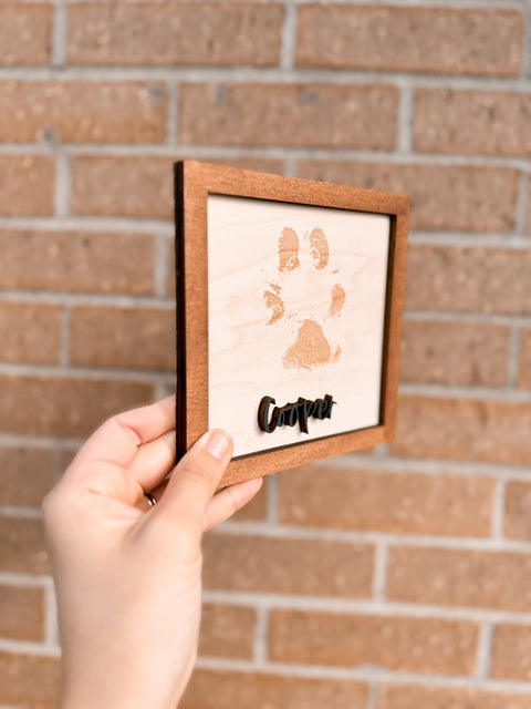Real Paw Print Engraved Wood Sign Framed | Laser Cut Pet Memorial