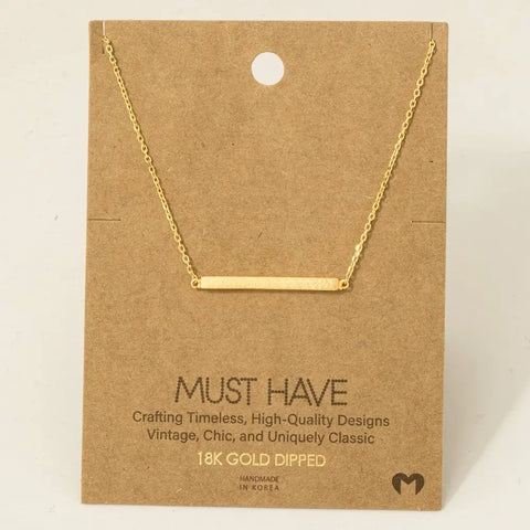 Gold Dipped Thin Bar Pendant Necklace
