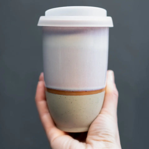 Handmade Horizon Ceramic Travel Mug – 12oz with Lid & Sleeve