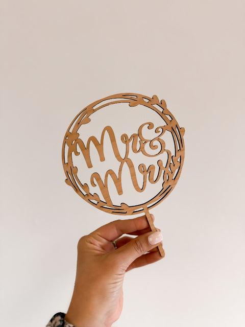 Mr and Mrs Wooden Cake Topper