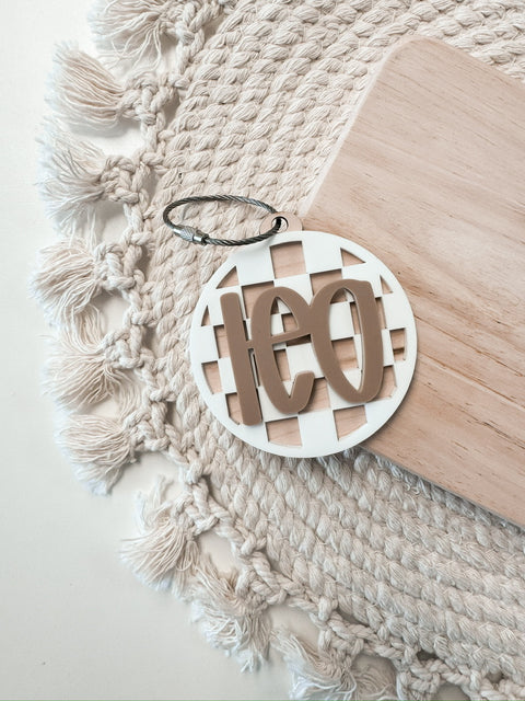 Retro Checkered Acrylic Backpack Bag Tag | Lunchbox Tag | Luggage Tag