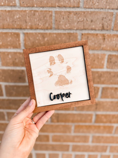 Real Paw Print Engraved Wood Sign Framed | Laser Cut Pet Memorial