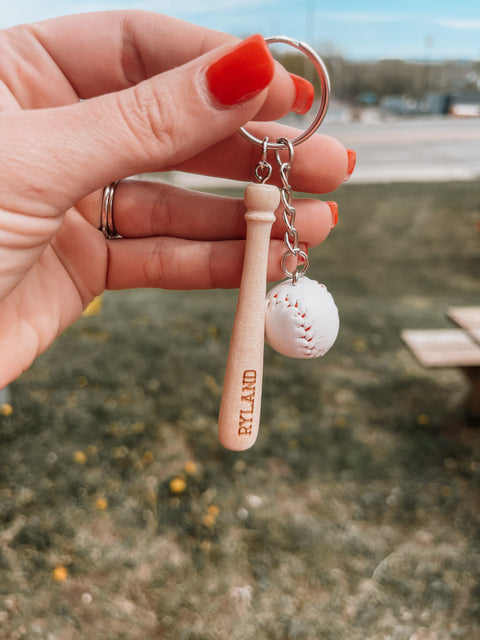 Personalized Baseball Bat and Ball Keychain