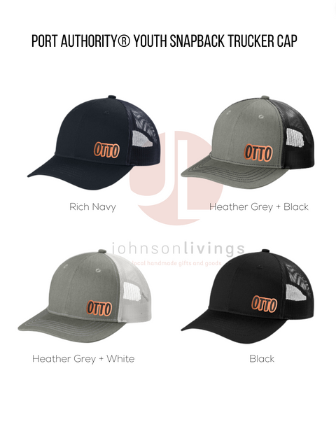 Youth Leather Patch Name Snapback Trucker Hat