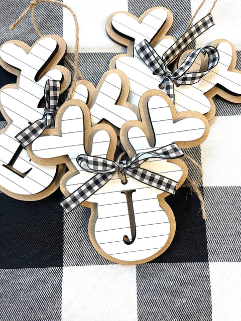 Shiplap Reindeer Initial Ornament