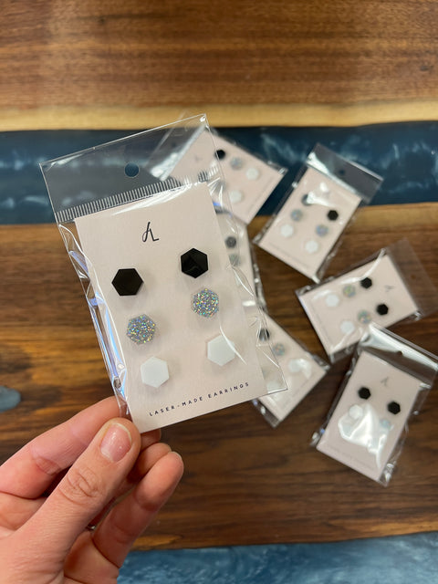 3 pack Hexagon Stud Earrings