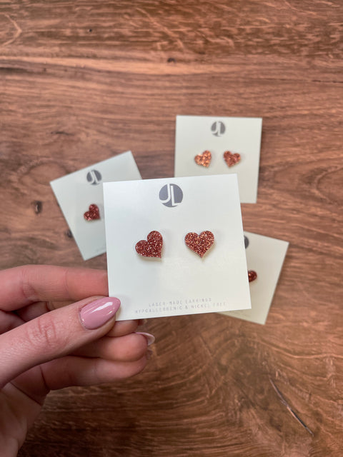 Pink Glitter Acrylic Heart Stud Earrings