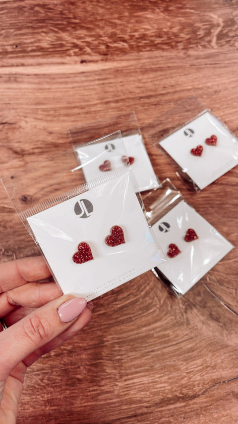 Pink Glitter Acrylic Heart Stud Earrings