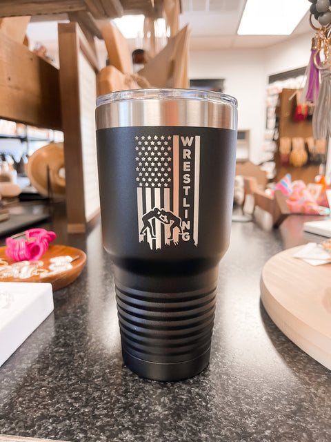Wrestling and Flag Travel Tumbler