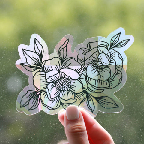 Line Drawn Peonies Sun Catcher Window Decal