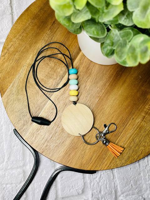 Beaded Lanyard With Wood Disc (light tones)