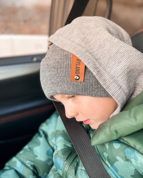 Custom Name Fold Over Leather Patch Beanie