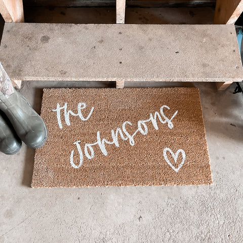 Last Name Heart Doormat