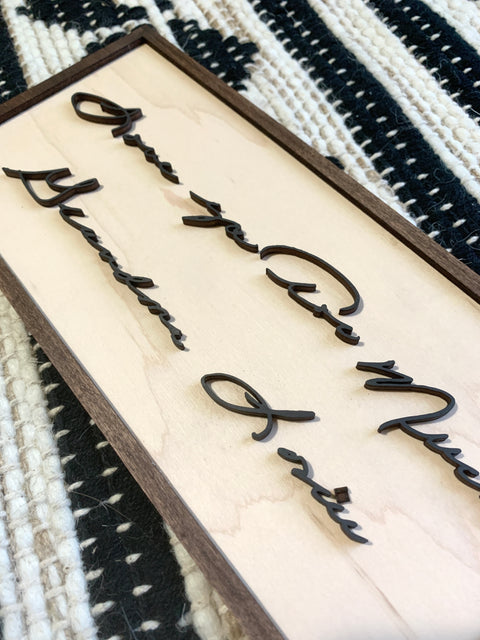Real Handwriting 3D Wood Sign Framed
