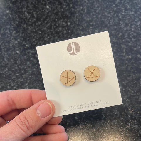 Round Hockey Laser Cut Stud Earrings