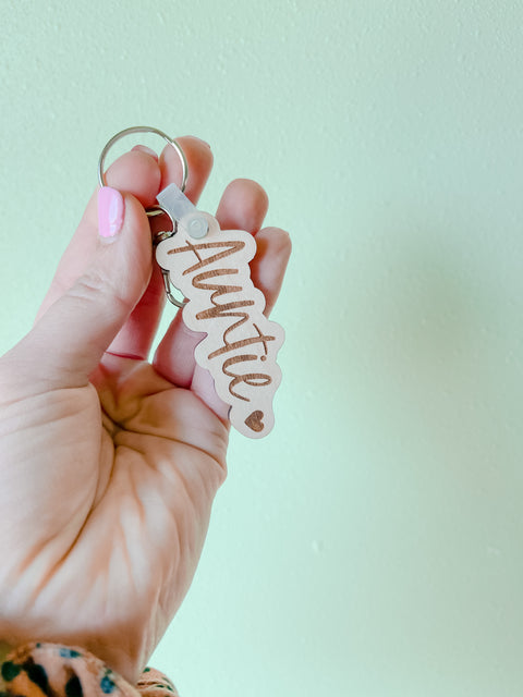 Auntie Cursive Outline Keychains