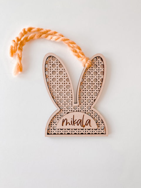 Rattan Cane Engraved Bunny Ears Tag