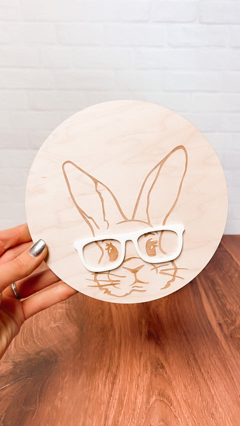 Bunny with Glasses Round Sign