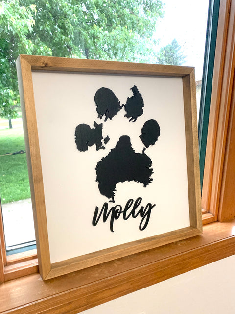 Real Paw Print 3D Wood Sign Framed | Laser Cut Pet Memorial