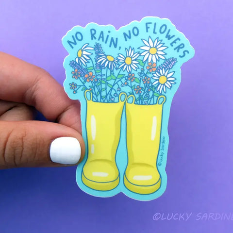 No Rain No Flowers, Yellow Rain Boots, Boots Vinyl Sticker