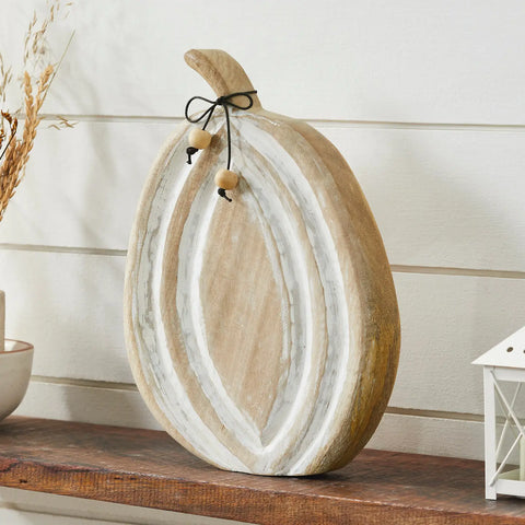 Wooden Mango Wood White Pumpkin Figurine Fall Decor 12"