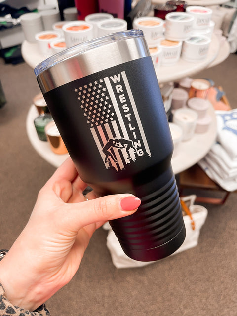 Wrestling and Flag Travel Tumbler