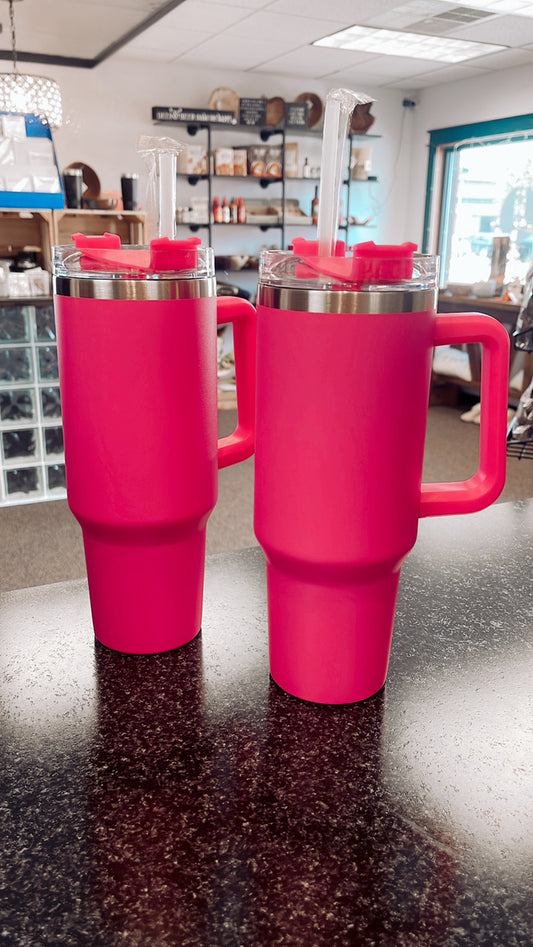 Hot Pink 40 ounce Tumbler with Handle