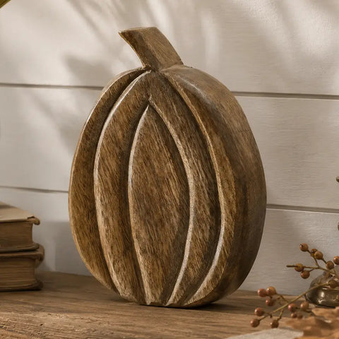 Walnut Wood Pumpkin 8" Rustic Farmhouse Fall Decor
