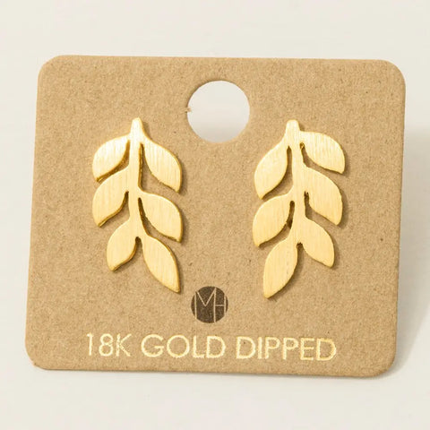 Mini Gold Dipped Leafy Branch Stud Earring