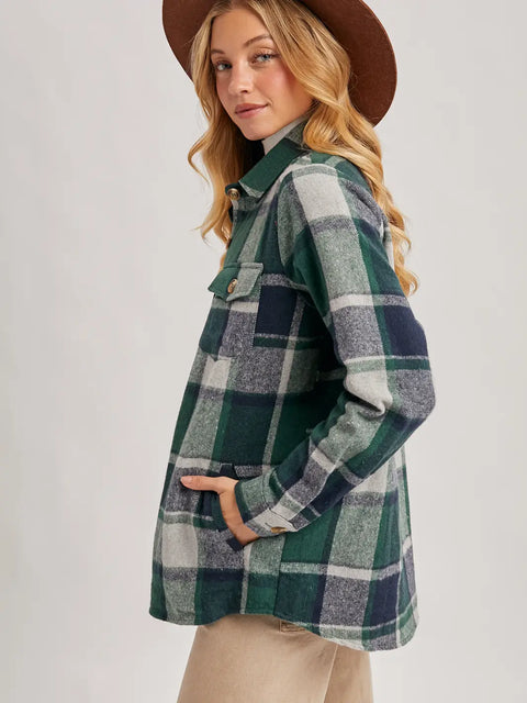 Green Flannel Plaid Shacket with Pockets