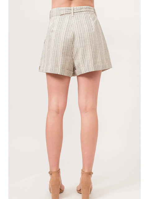 Linen Blend Striped Flowy Shorts