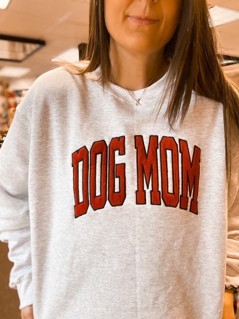 Dog Mom Embroidered Corduroy Applique Crewneck