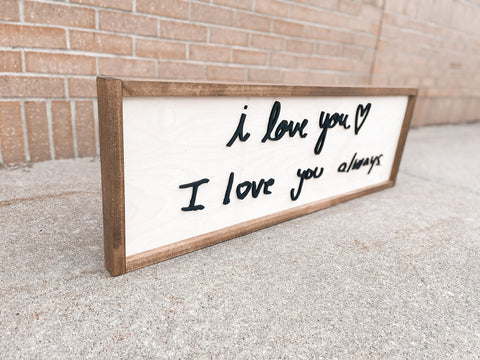 Real Handwriting 3D Wood Sign Framed