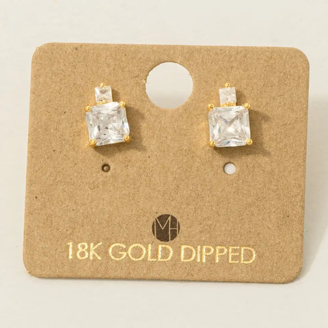 Gold Dipped Square Rhinestones Stud Earrings