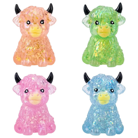 Highland Cow Squishy Toy Tie Dye Glitter Solid Color Slow Rising Stress Relief Squeeze Toy