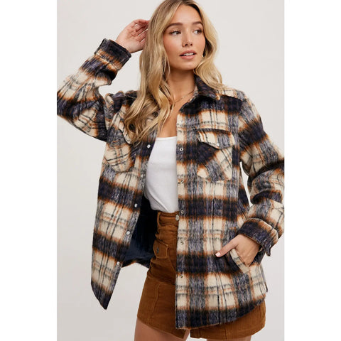 Brushed Flannel Plaid Shacket - Relaxed Fit