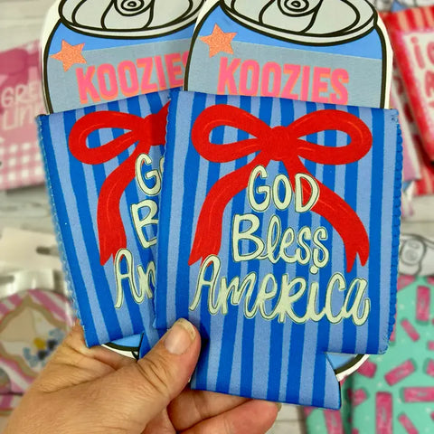 God Bless America Bow Patriotic Koozies