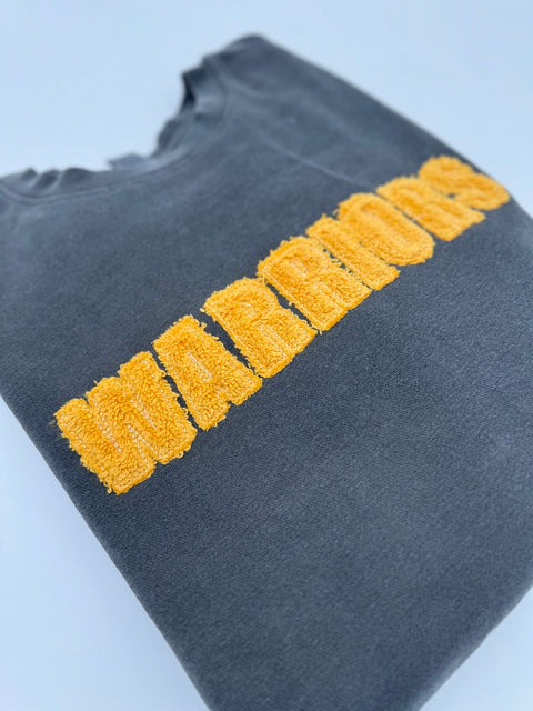 Warriors Fuzzy Embroidered Crewneck