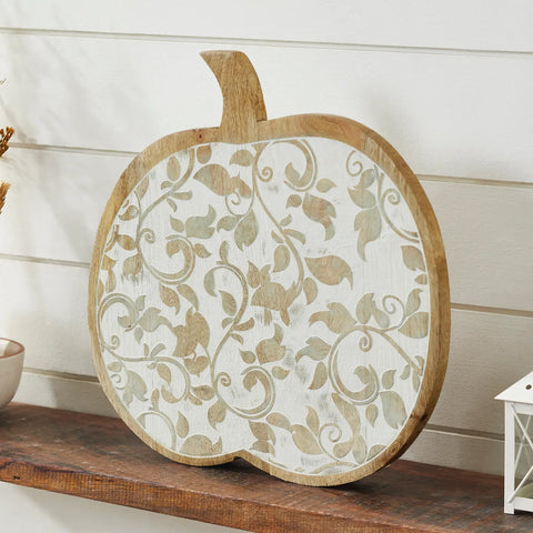 White Cottage Wooden Pumpkin Tabletop Decor 14"