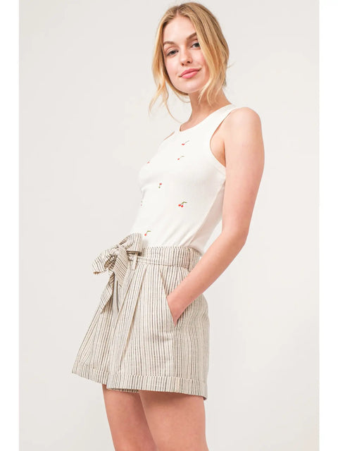 Linen Blend Striped Flowy Shorts