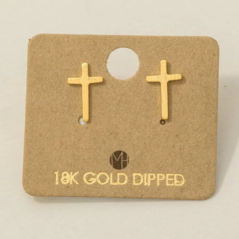 Gold Dipped Mini Cross Post Stud Earrings